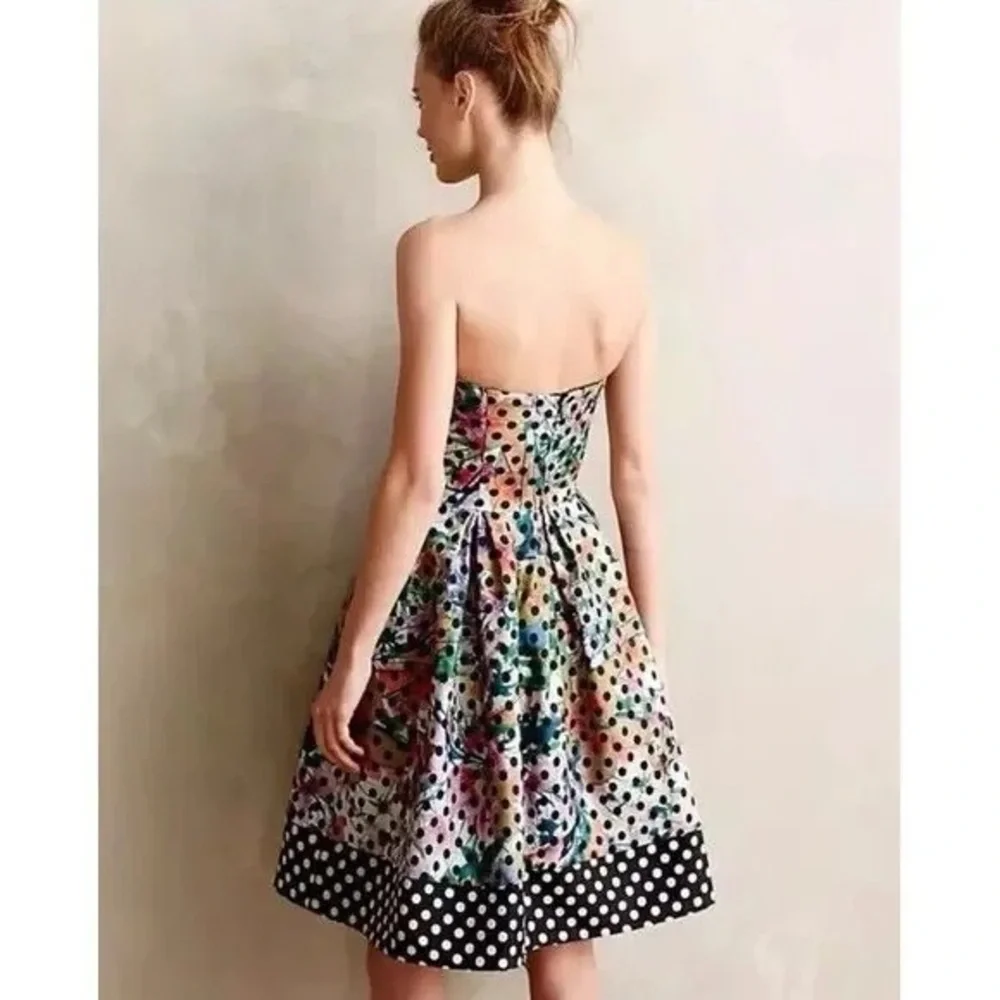 NEW ✨Anthropologie COREY LYNN CALTER Floral Polka Dot Strapless Dress 4 PROM - Picture 2 of 10